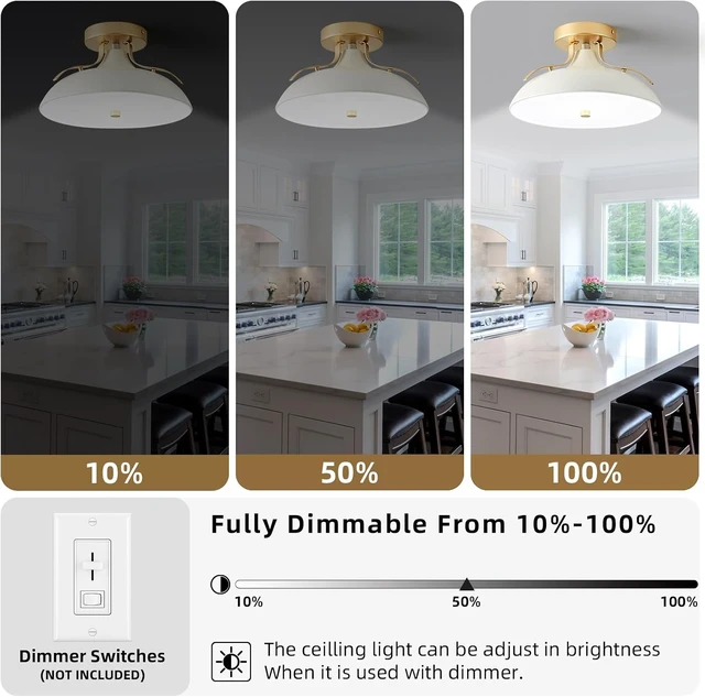 Alt view image 3 of 7 - OKELI Dimmable LED Ceiling Light Fixture, 5CCT 2700K6000K Modern Semi Flush Mount Ceiling Light, 24W White Gold Close to Ceiling Lamp for Kitchen Bedroom Hallway Entryway Laundry Room, 11.8 Inch