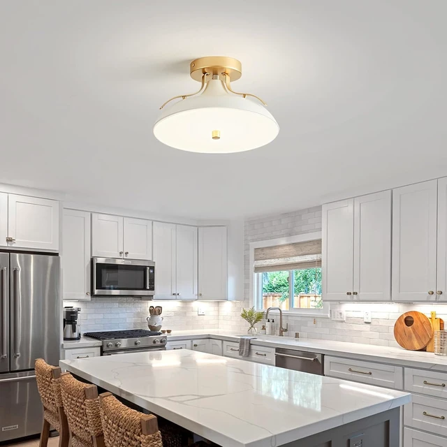Alt view image 7 of 7 - OKELI Dimmable LED Ceiling Light Fixture, 5CCT 2700K6000K Modern Semi Flush Mount Ceiling Light, 24W White Gold Close to Ceiling Lamp for Kitchen Bedroom Hallway Entryway Laundry Room, 11.8 Inch