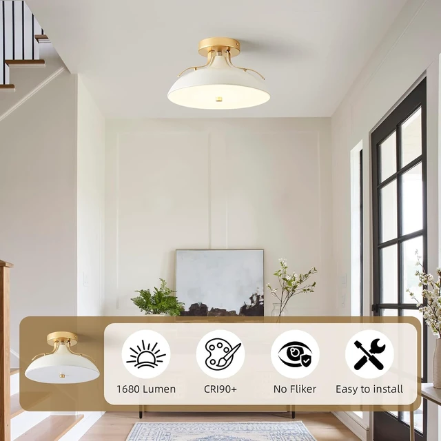 Alt view image 5 of 7 - OKELI Dimmable LED Ceiling Light Fixture, 5CCT 2700K6000K Modern Semi Flush Mount Ceiling Light, 24W White Gold Close to Ceiling Lamp for Kitchen Bedroom Hallway Entryway Laundry Room, 11.8 Inch