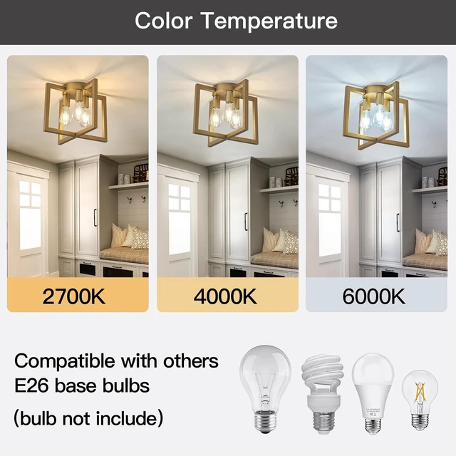 Alt view image 4 of 7 - ZGLAOJT 3-Lights Ceiling Light Fixture,Modern Gold Semi Flush Mount Chandelier,Matte Ceiling Lighting for Kitchen Living Room Bedroom Farmhouse Hallway Foyer.