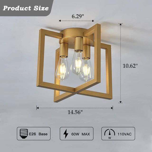 Alt view image 2 of 7 - ZGLAOJT 3-Lights Ceiling Light Fixture,Modern Gold Semi Flush Mount Chandelier,Matte Ceiling Lighting for Kitchen Living Room Bedroom Farmhouse Hallway Foyer.