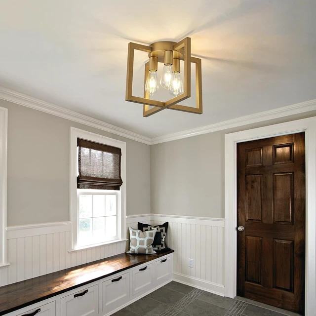 Alt view image 5 of 7 - ZGLAOJT 3-Lights Ceiling Light Fixture,Modern Gold Semi Flush Mount Chandelier,Matte Ceiling Lighting for Kitchen Living Room Bedroom Farmhouse Hallway Foyer.