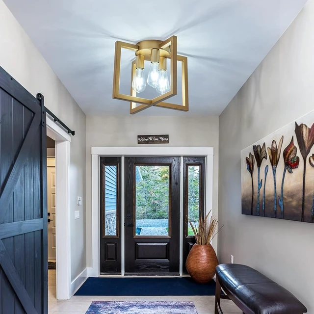 Alt view image 7 of 7 - ZGLAOJT 3-Lights Ceiling Light Fixture,Modern Gold Semi Flush Mount Chandelier,Matte Ceiling Lighting for Kitchen Living Room Bedroom Farmhouse Hallway Foyer.