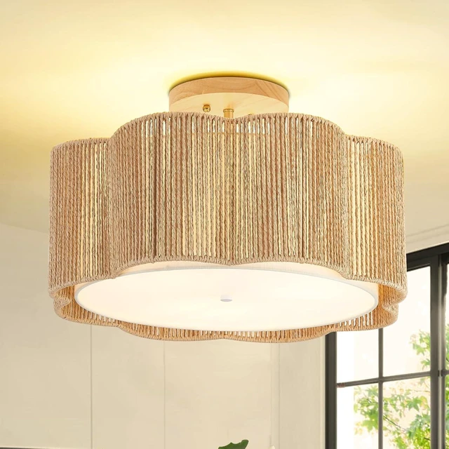 Main image of 18 Inch Rattan Flush Mount Ceiling Lights 3 Lights Boho Farmhouse Ceiling Light Fixtures Wicker Hand Woven Light Fixtures for Dining Room Kitchen Bedroom Foyer Hallway Entryway