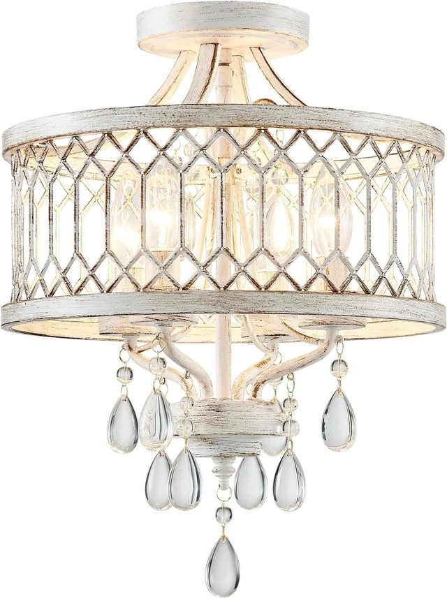 Main image of Crystal Ceiling Light Fixture, Modern Semi Flush Mount Ceiling Light, Farmhouse Crystal Chandeliers for Dining Room Light Fixture, Hallway Lighting Fixtures for Kitchen Bedroom Bathroom Foyer Entryway