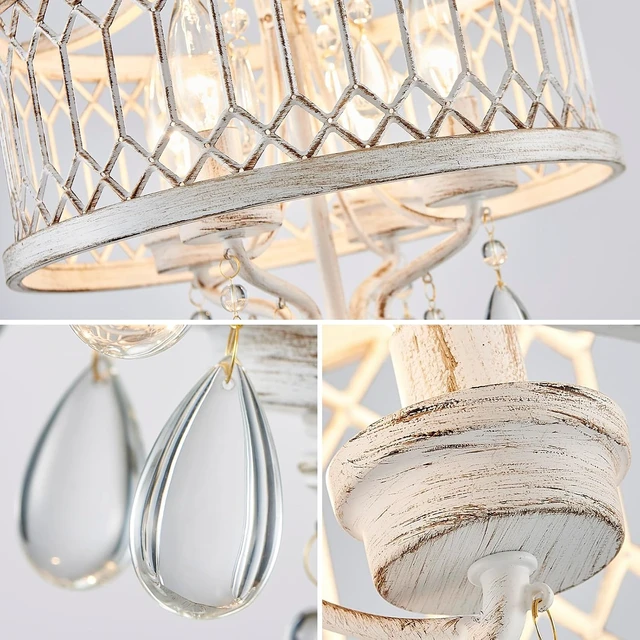 Alt view image 6 of 7 - Crystal Ceiling Light Fixture, Modern Semi Flush Mount Ceiling Light, Farmhouse Crystal Chandeliers for Dining Room Light Fixture, Hallway Lighting Fixtures for Kitchen Bedroom Bathroom Foyer Entryway