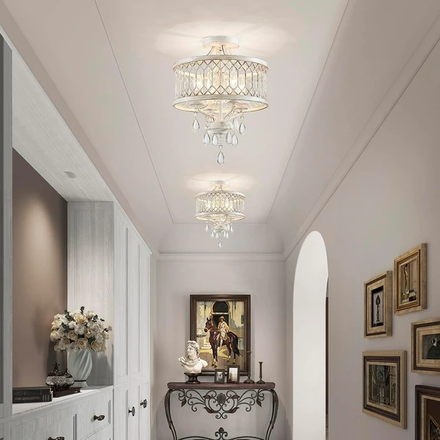 Alt view image 7 of 7 - Crystal Ceiling Light Fixture, Modern Semi Flush Mount Ceiling Light, Farmhouse Crystal Chandeliers for Dining Room Light Fixture, Hallway Lighting Fixtures for Kitchen Bedroom Bathroom Foyer Entryway