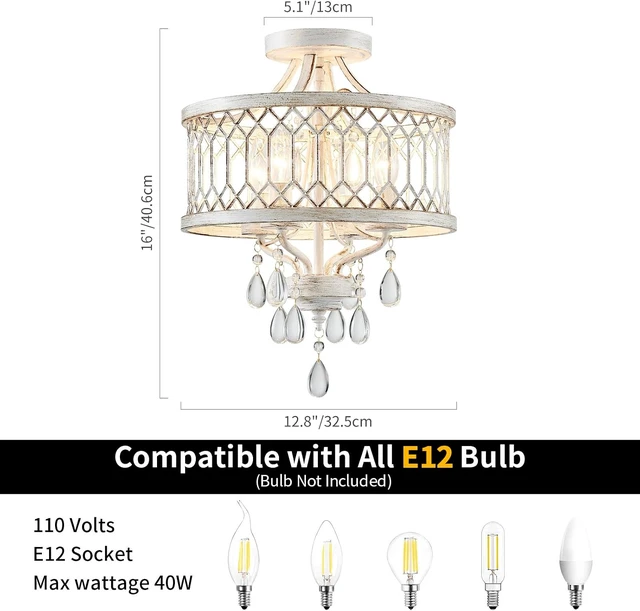 Alt view image 4 of 7 - Crystal Ceiling Light Fixture, Modern Semi Flush Mount Ceiling Light, Farmhouse Crystal Chandeliers for Dining Room Light Fixture, Hallway Lighting Fixtures for Kitchen Bedroom Bathroom Foyer Entryway