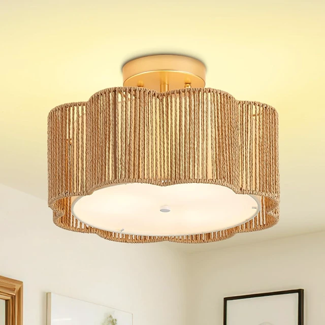 Main image of 13 Inch Rattan Flush Mount Ceiling Lights 3 Lights Boho Farmhouse Ceiling Light Fixtures Wicker Hand Woven Light Fixtures for Dining Room Kitchen Bedroom Foyer Hallway Entryway