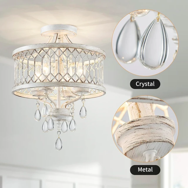 Alt view image 5 of 7 - Crystal Ceiling Light Fixture, Modern Semi Flush Mount Ceiling Light, Farmhouse Crystal Chandeliers for Dining Room Light Fixture, Hallway Lighting Fixtures for Kitchen Bedroom Bathroom Foyer Entryway