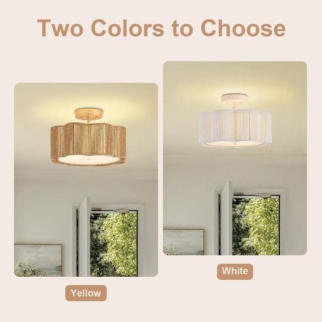 Alt view image 7 of 7 - 13 Inch Rattan Flush Mount Ceiling Lights 3 Lights Boho Farmhouse Ceiling Light Fixtures Wicker Hand Woven Light Fixtures for Dining Room Kitchen Bedroom Foyer Hallway Entryway