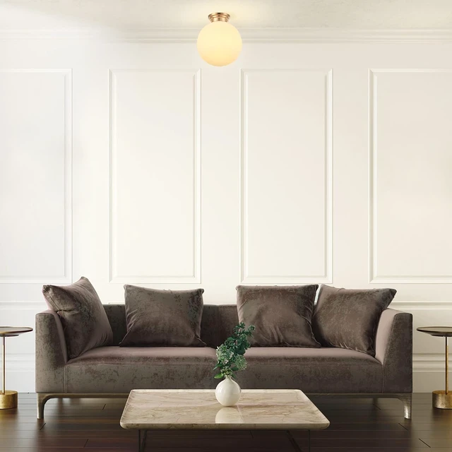 Alt view image 2 of 7 - 1-Light Matte Brass Semi-Flush Mount Ceiling Lighting with Opal Glass Shade