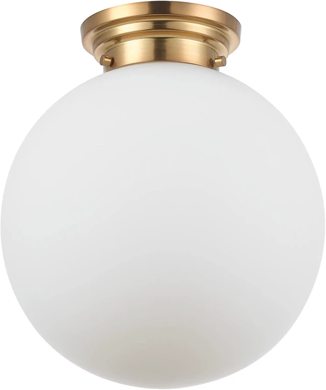 Main image of 1-Light Matte Brass Semi-Flush Mount Ceiling Lighting with Opal Glass Shade