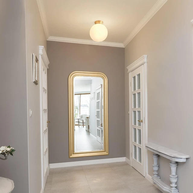 Alt view image 3 of 7 - 1-Light Matte Brass Semi-Flush Mount Ceiling Lighting with Opal Glass Shade