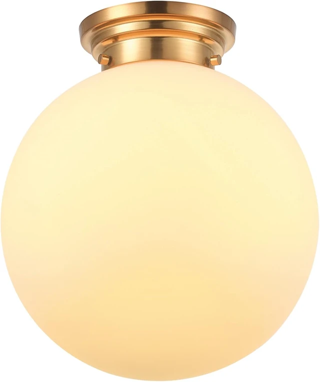 Alt view image 4 of 7 - 1-Light Matte Brass Semi-Flush Mount Ceiling Lighting with Opal Glass Shade