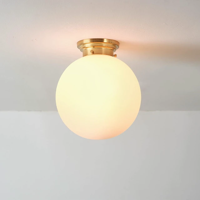 Alt view image 5 of 7 - 1-Light Matte Brass Semi-Flush Mount Ceiling Lighting with Opal Glass Shade