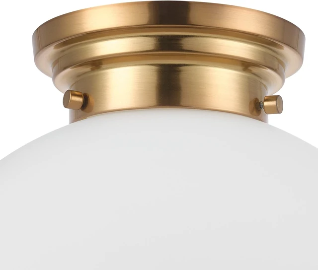 Alt view image 6 of 7 - 1-Light Matte Brass Semi-Flush Mount Ceiling Lighting with Opal Glass Shade