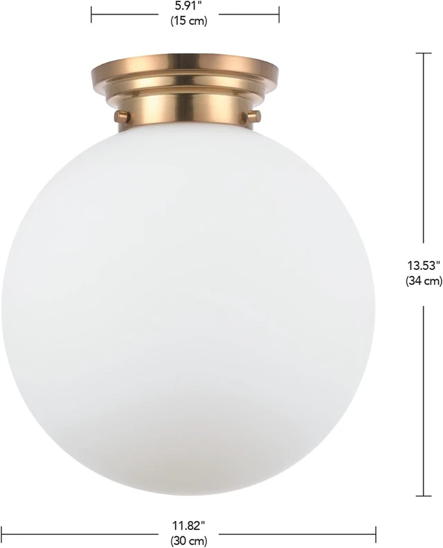 Alt view image 7 of 7 - 1-Light Matte Brass Semi-Flush Mount Ceiling Lighting with Opal Glass Shade