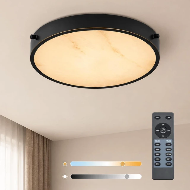Main image of 12-Inch Alabaster Flush-Mount Ceiling Light with Remote, Modern Black Spanish Marble LED Ceiling Light Fixture, ETL Listed, Stepless Dimmable 2700K5000K with Memory for Bedrooms and Hallways
