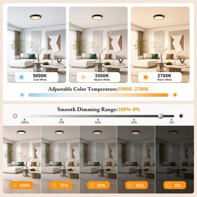 Alt view image 6 of 7 - 12-Inch Alabaster Flush-Mount Ceiling Light with Remote, Modern Black Spanish Marble LED Ceiling Light Fixture, ETL Listed, Stepless Dimmable 2700K5000K with Memory for Bedrooms and Hallways