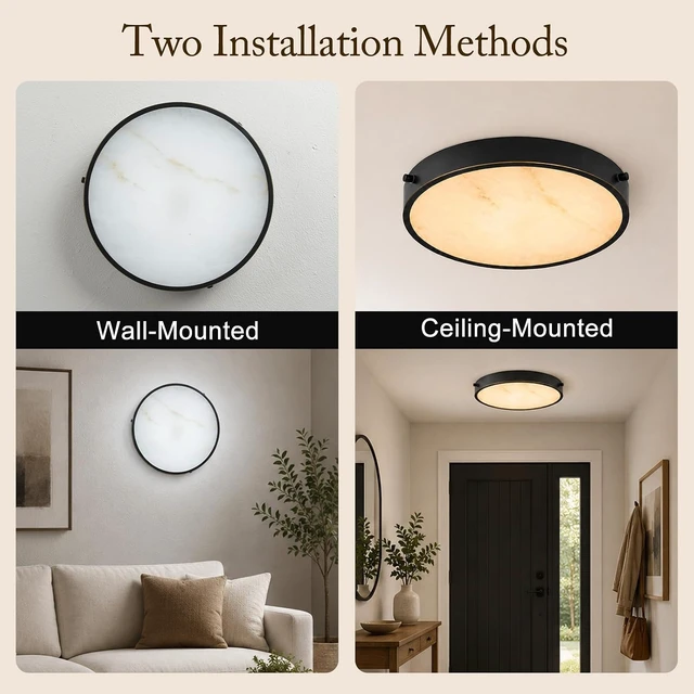 Alt view image 7 of 7 - 12-Inch Alabaster Flush-Mount Ceiling Light with Remote, Modern Black Spanish Marble LED Ceiling Light Fixture, ETL Listed, Stepless Dimmable 2700K5000K with Memory for Bedrooms and Hallways
