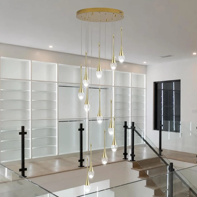 Alt view image 6 of 7 - 12-Light LED Crystal Chandelier for High Ceilings, 20" Modern Gold Pendant Light, Adjustable Height, Dimmable & Color Temperature Adjustable, Remote & App Control for Foyer Staircase Living Room