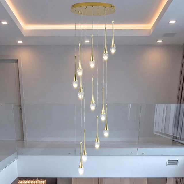 Alt view image 5 of 7 - 12-Light LED Crystal Chandelier for High Ceilings, 20" Modern Gold Pendant Light, Adjustable Height, Dimmable & Color Temperature Adjustable, Remote & App Control for Foyer Staircase Living Room