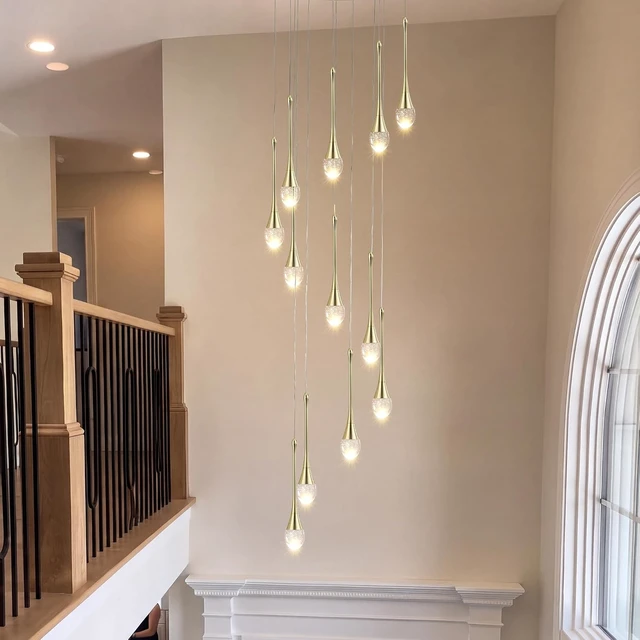 Alt view image 7 of 7 - 12-Light LED Crystal Chandelier for High Ceilings, 20" Modern Gold Pendant Light, Adjustable Height, Dimmable & Color Temperature Adjustable, Remote & App Control for Foyer Staircase Living Room