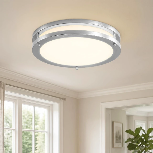 Main image of 10-Inch Brushed Nickel Flush Mount LED Ceiling Lights Milk Glass