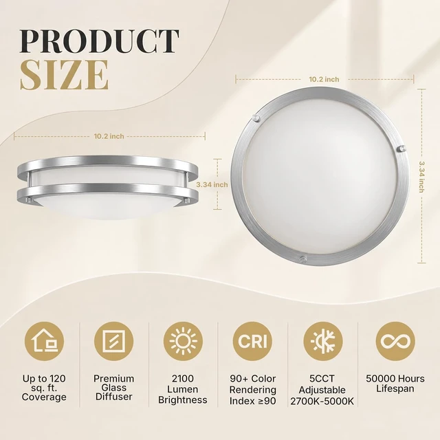 Alt view image 2 of 7 - 10-Inch Brushed Nickel Flush Mount LED Ceiling Lights Milk Glass