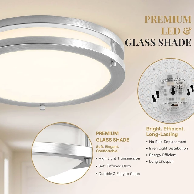 Alt view image 4 of 7 - 10-Inch Brushed Nickel Flush Mount LED Ceiling Lights Milk Glass