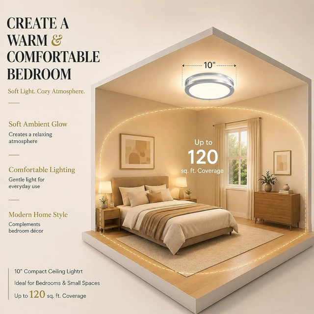 Alt view image 7 of 7 - 10-Inch Brushed Nickel Flush Mount LED Ceiling Lights Milk Glass