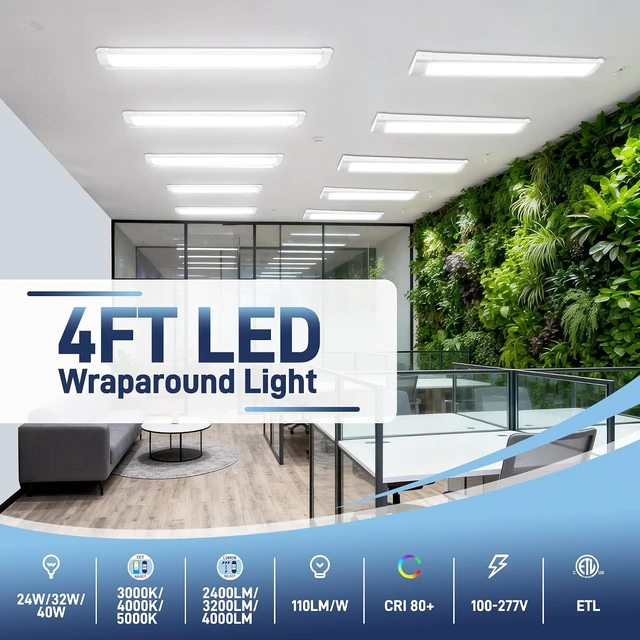 Alt view image 2 of 7 - 4FT LED Wraparound Light Fixture with 3 Wattages 24-40W /3 CCT 3000-5000K