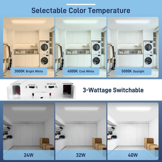 Alt view image 3 of 7 - 4FT LED Wraparound Light Fixture with 3 Wattages 24-40W /3 CCT 3000-5000K