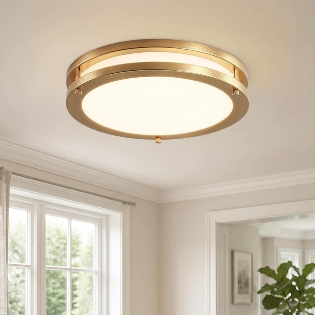 Main image of 10-Inch Gold Flush Mount LED Ceiling Lights with Milk Glass, 5CCT