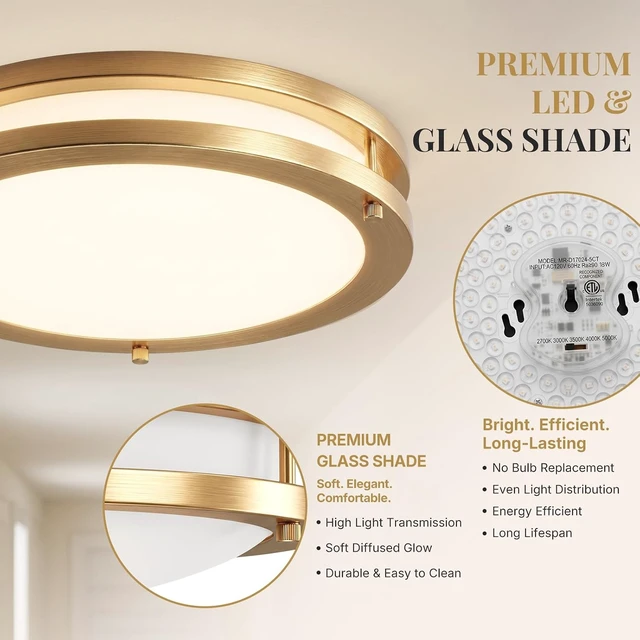 Alt view image 4 of 7 - 10-Inch Gold Flush Mount LED Ceiling Lights with Milk Glass, 5CCT