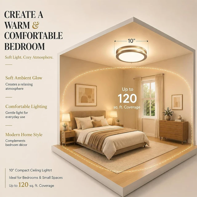 Alt view image 7 of 7 - 10-Inch Gold Flush Mount LED Ceiling Lights with Milk Glass, 5CCT