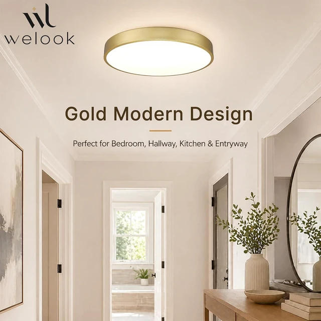Alt view image 2 of 7 - 20 Inch Gold LED Flush Mount Ceiling Light, 48W 5CCT Dimmable Ceiling Light Fixture for Kitchen Lighting Fixtures Ceiling, Bedroom & Living Room