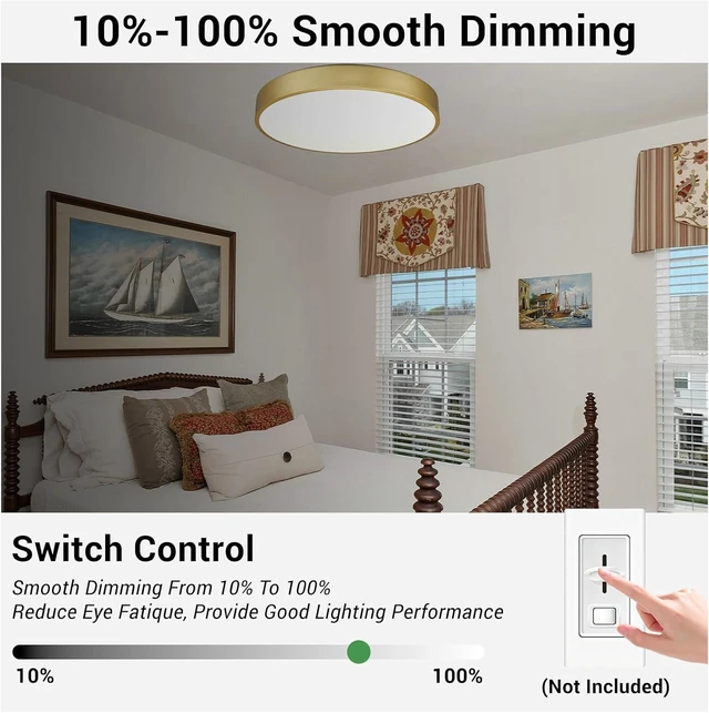 Alt view image 6 of 7 - 20 Inch Gold LED Flush Mount Ceiling Light, 48W 5CCT Dimmable Ceiling Light Fixture for Kitchen Lighting Fixtures Ceiling, Bedroom & Living Room