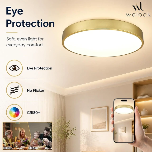 Alt view image 7 of 7 - 20 Inch Gold LED Flush Mount Ceiling Light, 48W 5CCT Dimmable Ceiling Light Fixture for Kitchen Lighting Fixtures Ceiling, Bedroom & Living Room