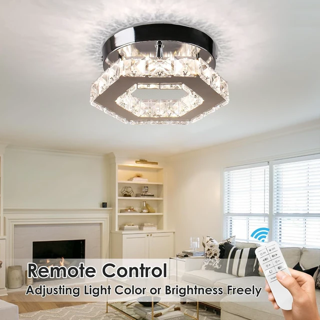 Alt view image 3 of 7 - Crystal Ceiling Light, Polygon Flush Mount LED, Dimmable