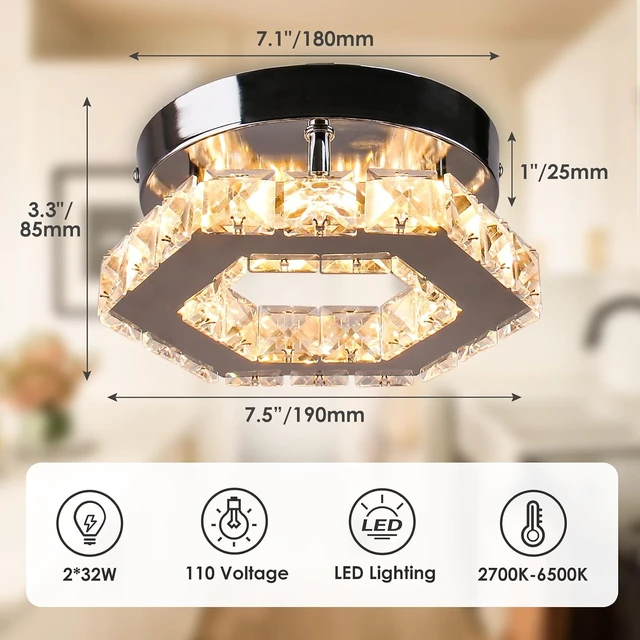 Alt view image 5 of 7 - Crystal Ceiling Light, Polygon Flush Mount LED, Dimmable