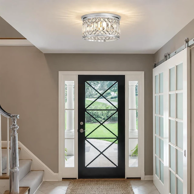 Alt view image 2 of 7 - Modern Crystal Ceiling Light, 2-Light Chrome Flush Mount Light Fixture
