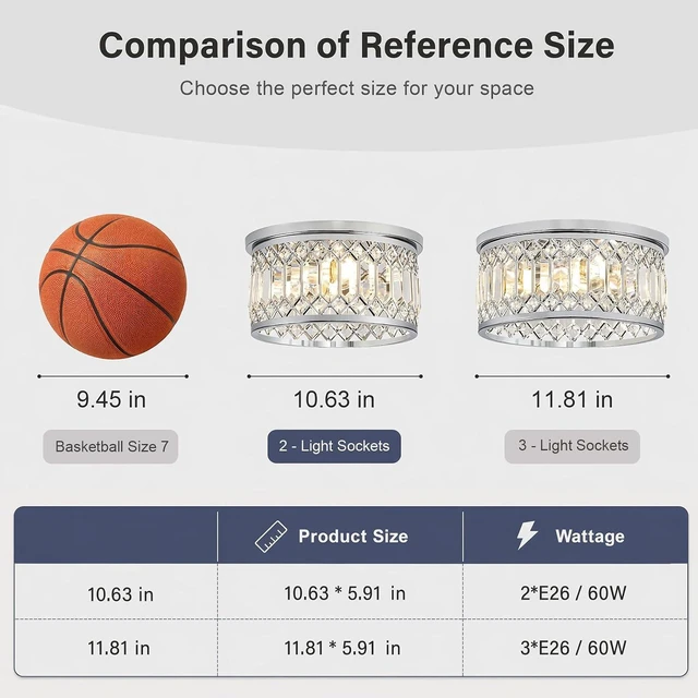 Alt view image 5 of 7 - Modern Crystal Ceiling Light, 2-Light Chrome Flush Mount Light Fixture