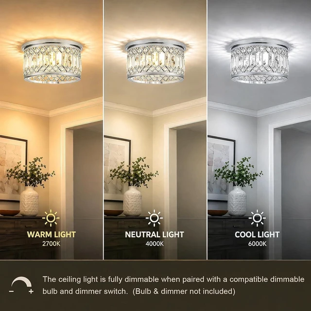 Alt view image 6 of 7 - Modern Crystal Ceiling Light, 2-Light Chrome Flush Mount Light Fixture