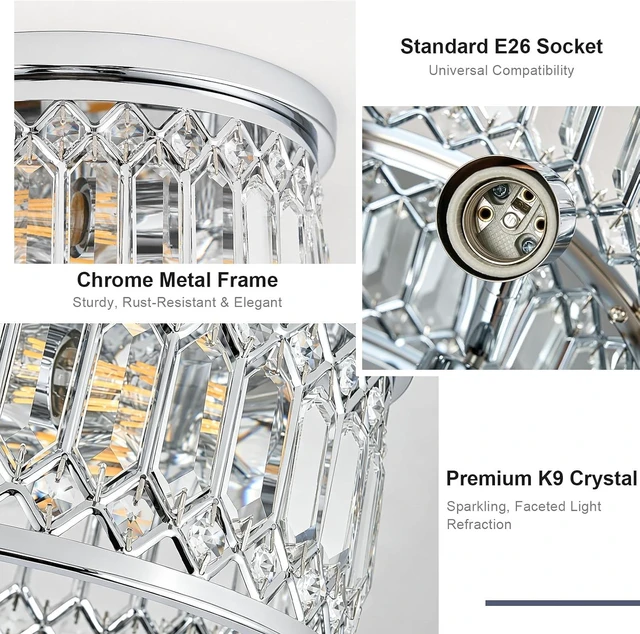 Alt view image 7 of 7 - Modern Crystal Ceiling Light, 2-Light Chrome Flush Mount Light Fixture