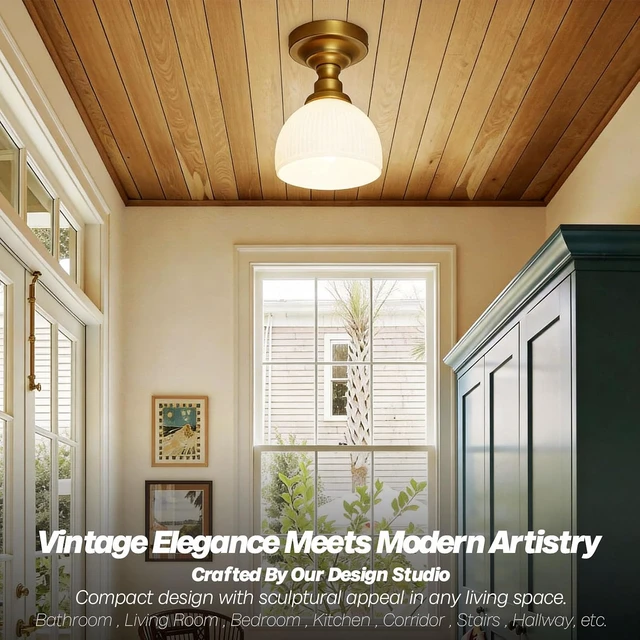 Alt view image 2 of 7 - Semi Flush Mount Ceiling Light Brass Gold Close to Ceiling Fixture