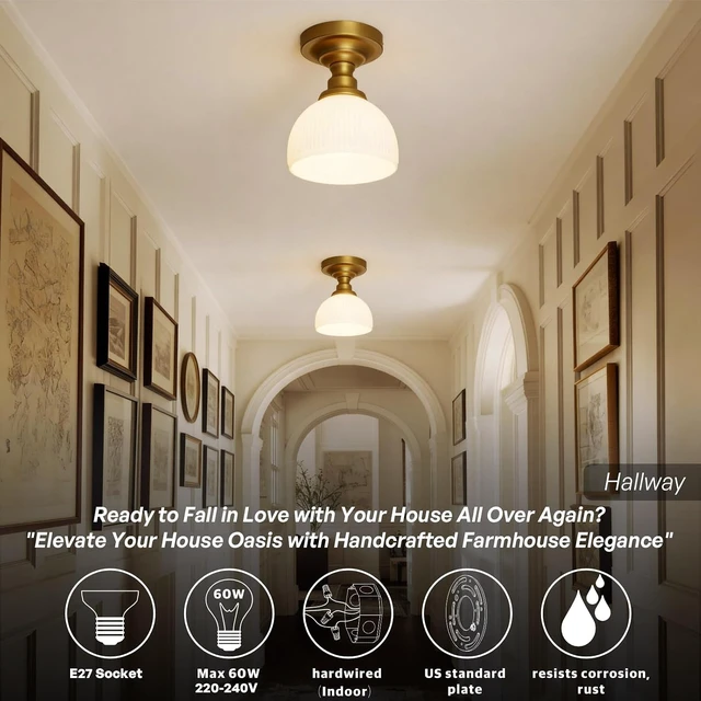 Alt view image 3 of 7 - Semi Flush Mount Ceiling Light Brass Gold Close to Ceiling Fixture
