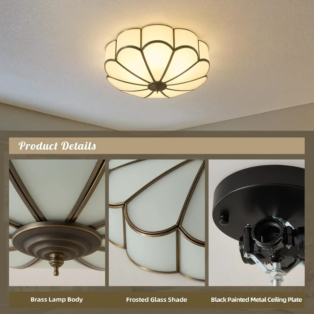Alt view image 3 of 7 - Vintage Bronze Ceiling Light - 17.7 In Mid Century Flush Mount Fixture