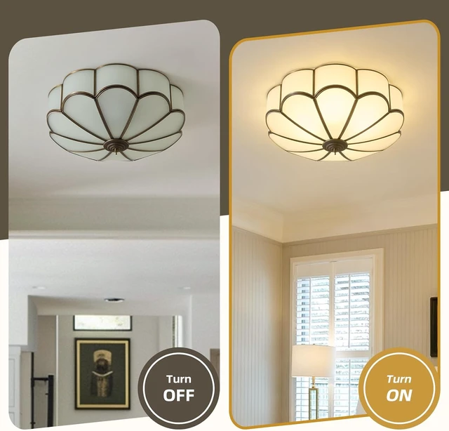 Alt view image 4 of 7 - Vintage Bronze Ceiling Light - 17.7 In Mid Century Flush Mount Fixture